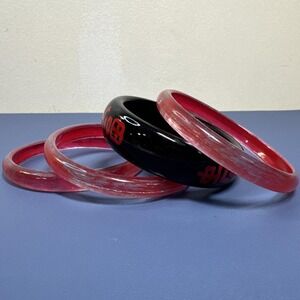 VTG Lot 4 Plastic Bangles Bracelets Black‎ Red 80s 90s Rock